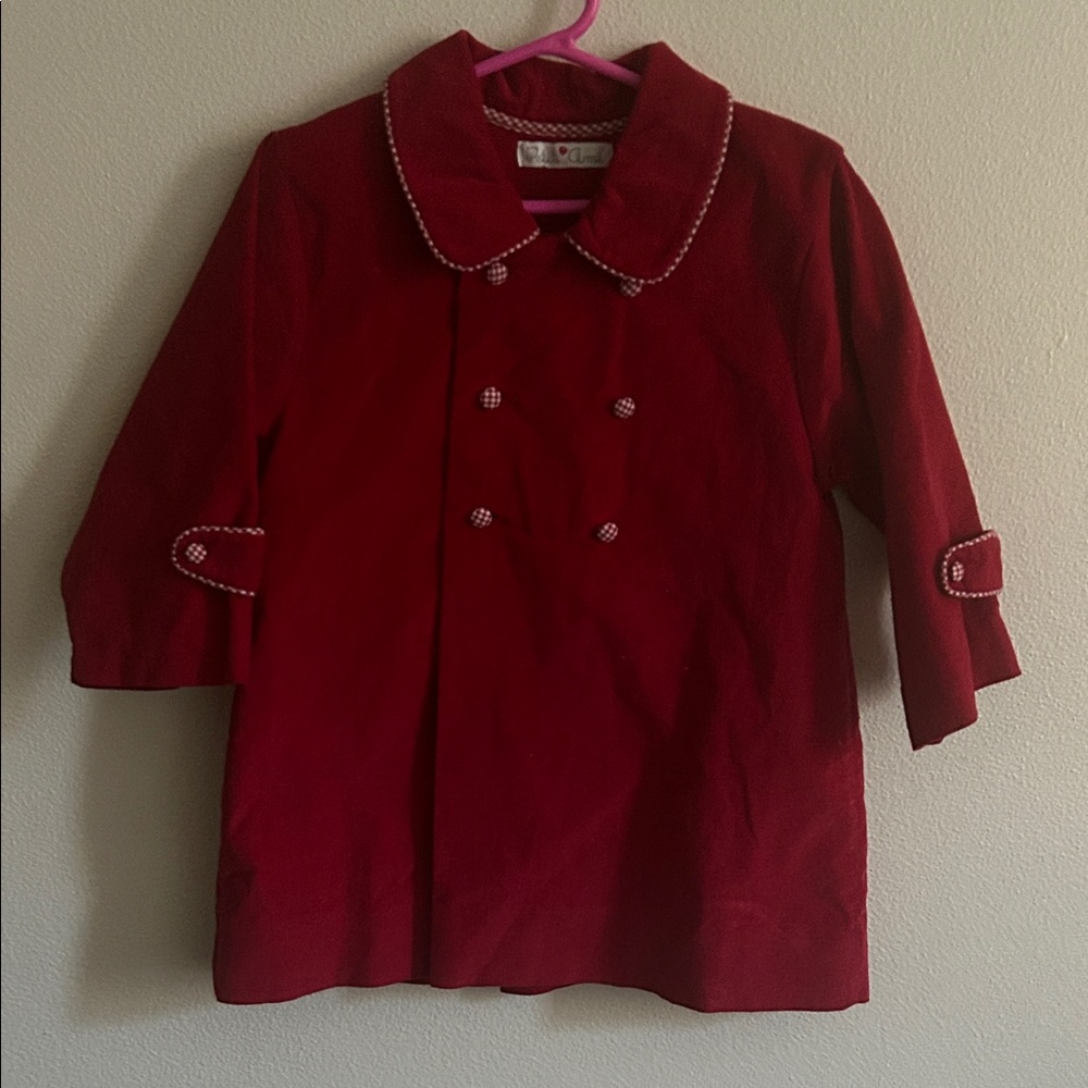 Petit Ami Red Corduroy Gingham Buttons Pea Coat ..Size: 24 months